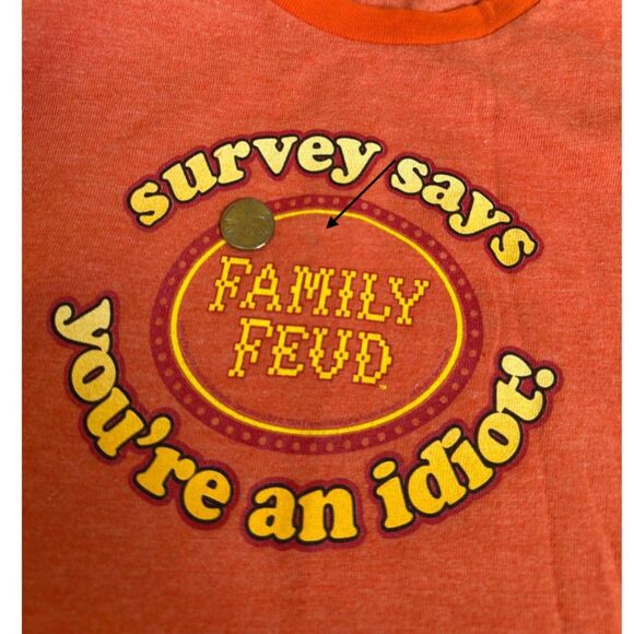 Y2k Vintage Family Feud Survey Says Graphic Ringer Tee Orange T Shirt size Large - Picture 7 of 8